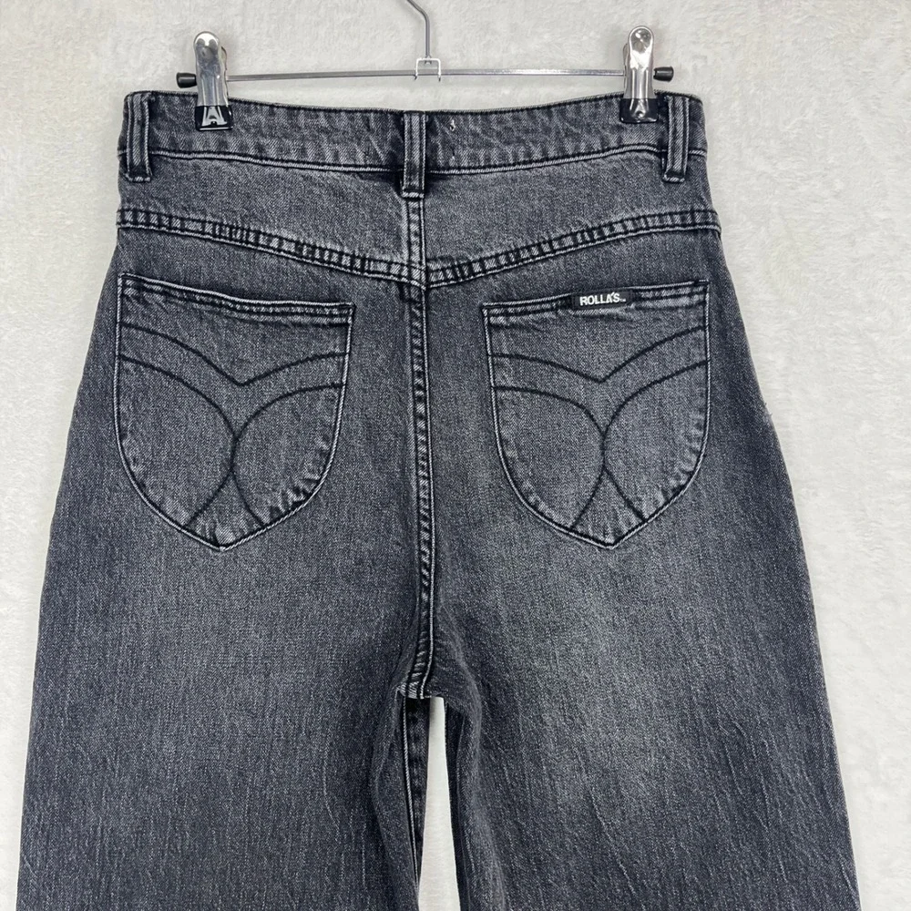 Rolla's High Rise Wide Leg Jeans Womens 28 Black Sailor‎ Front Patch Pockets